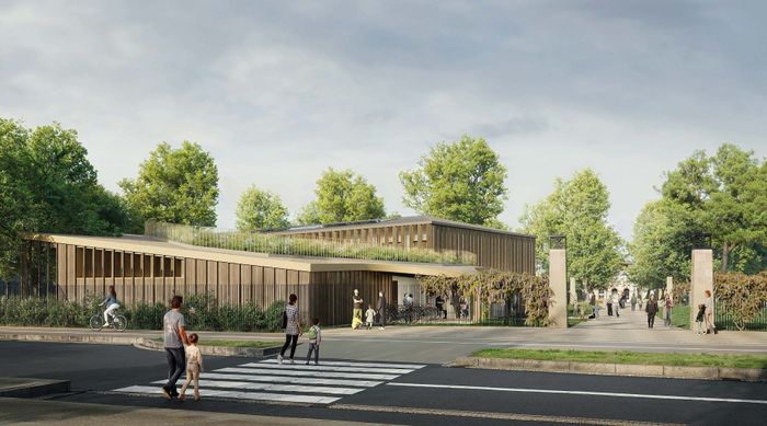 Cérémonie de la pose de la 1re pierre de l'école Palmer