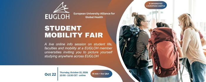 Une session d'information en ligne sur la vie étudiante, les facultés et la mobilité des universités membres de EUGLOH, vous invitant à vous imaginer étudier n'importe où au sein du réseau EUGLOH.