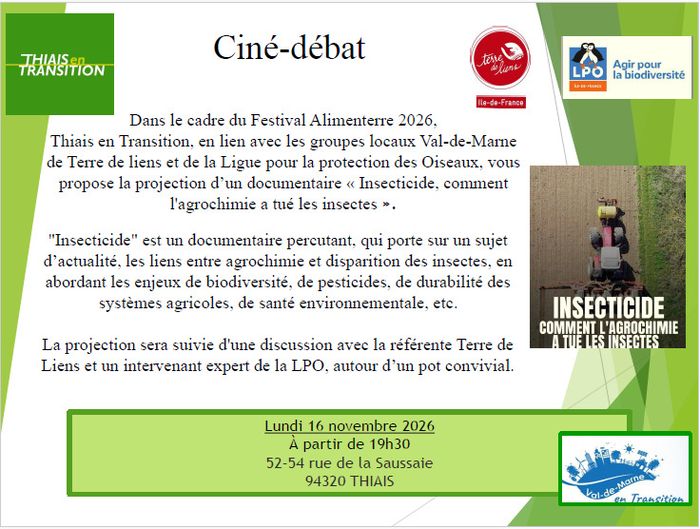 Thiais en transition - 16/11/2026 - Ciné débat avec Terre de liens