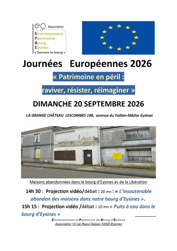 Projection : Patrimoine en péril, maisons abandonnées et puits dans le bourg d'Eysines