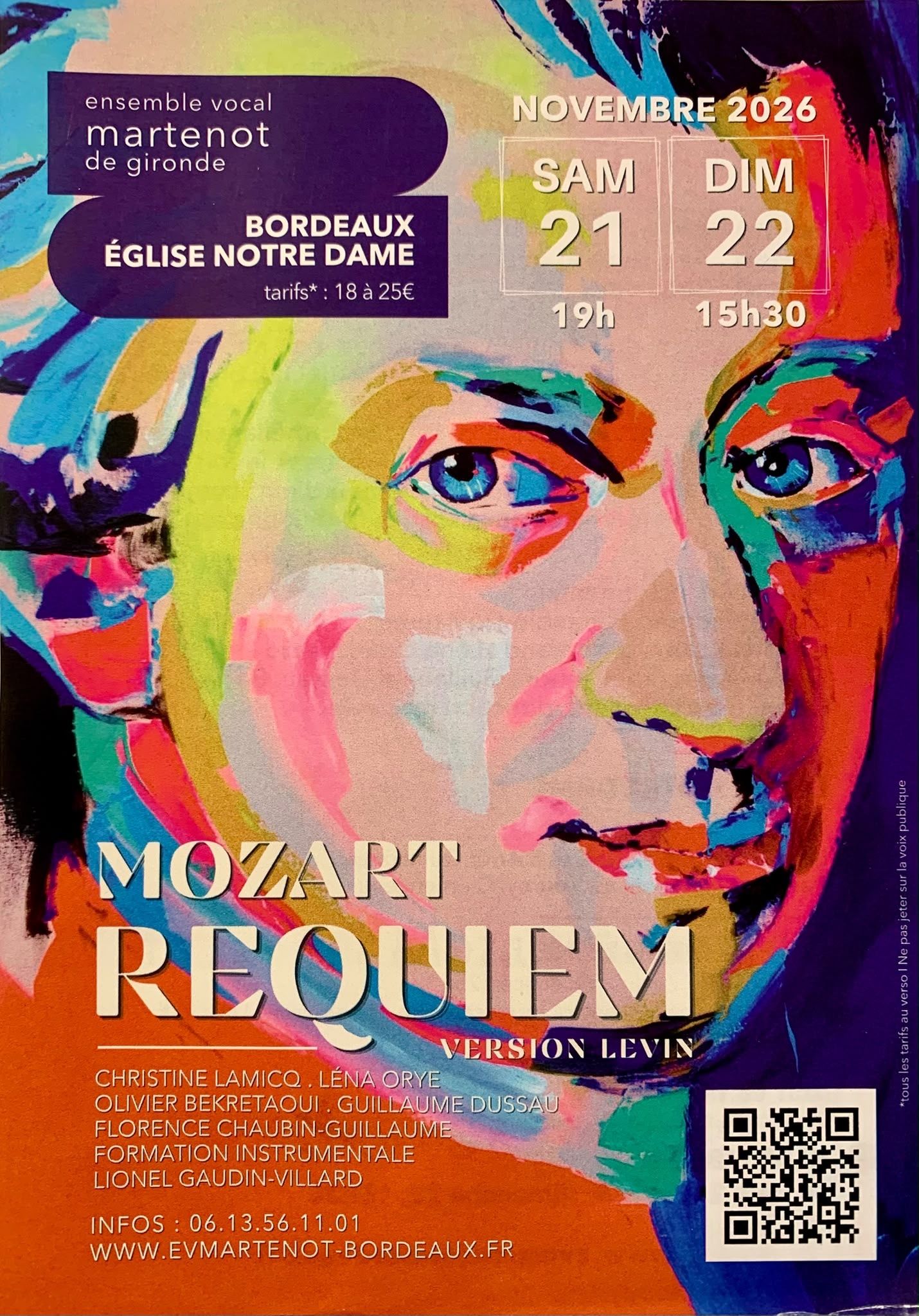 Concert Requiem de Mozart  version Levin à l'église Notre Dame par l'Ensemble Vocal Martenot les 21 et 22 novembre