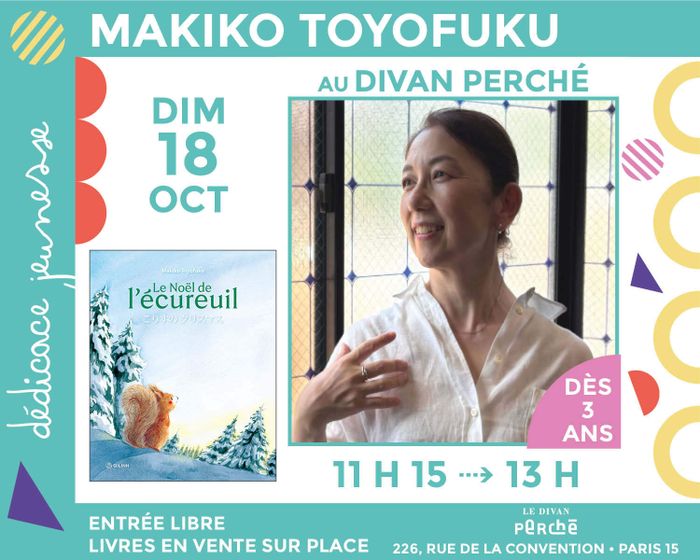 For kids: Makiko Toyofuku signs the picture book "Le Noël de l'Écureuil" (Squirrel's Christmas)