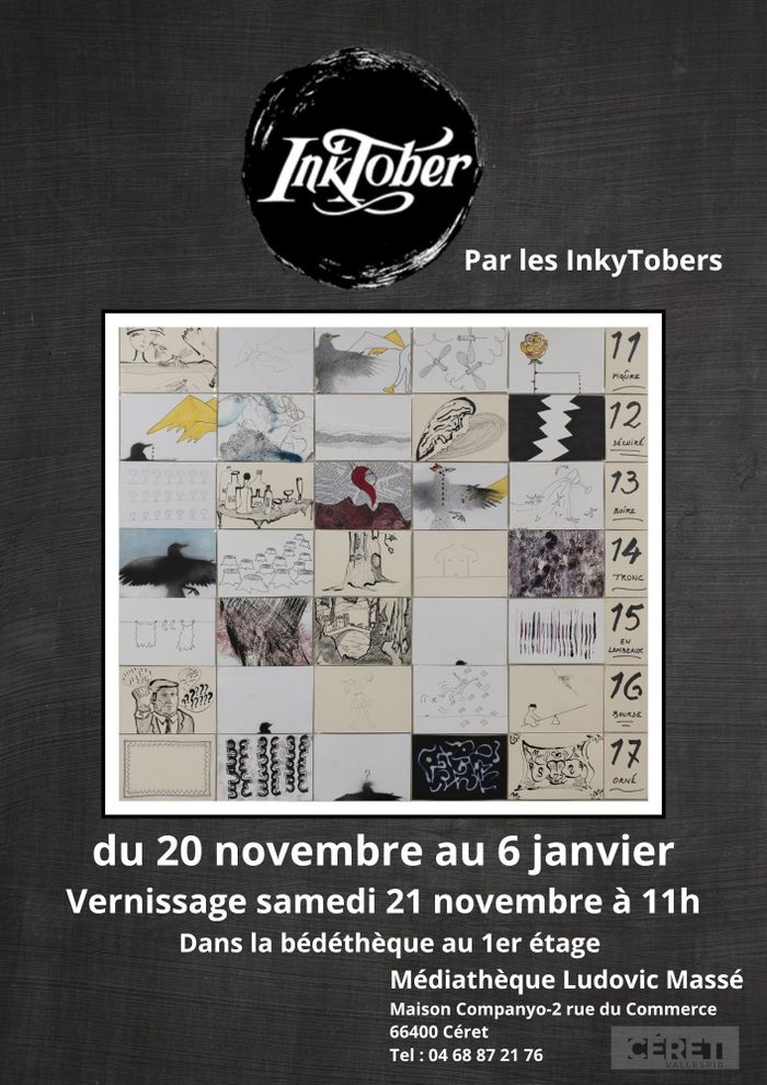 Exposition des productions (photos, dessins, textes) du groupe InkyTober à la bédéthèque