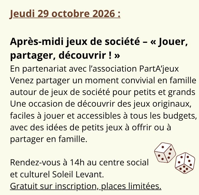 Après-midi jeux de société – « Jouer, partager, découvrir ! »