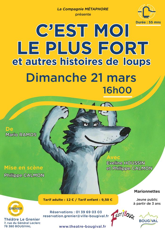 Un spectacle plein d’humour sur la peur du loup où se mêlent marionnettes et comptines traditionnelles.