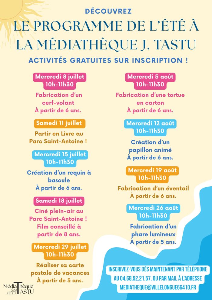 Programme des ateliers d'été