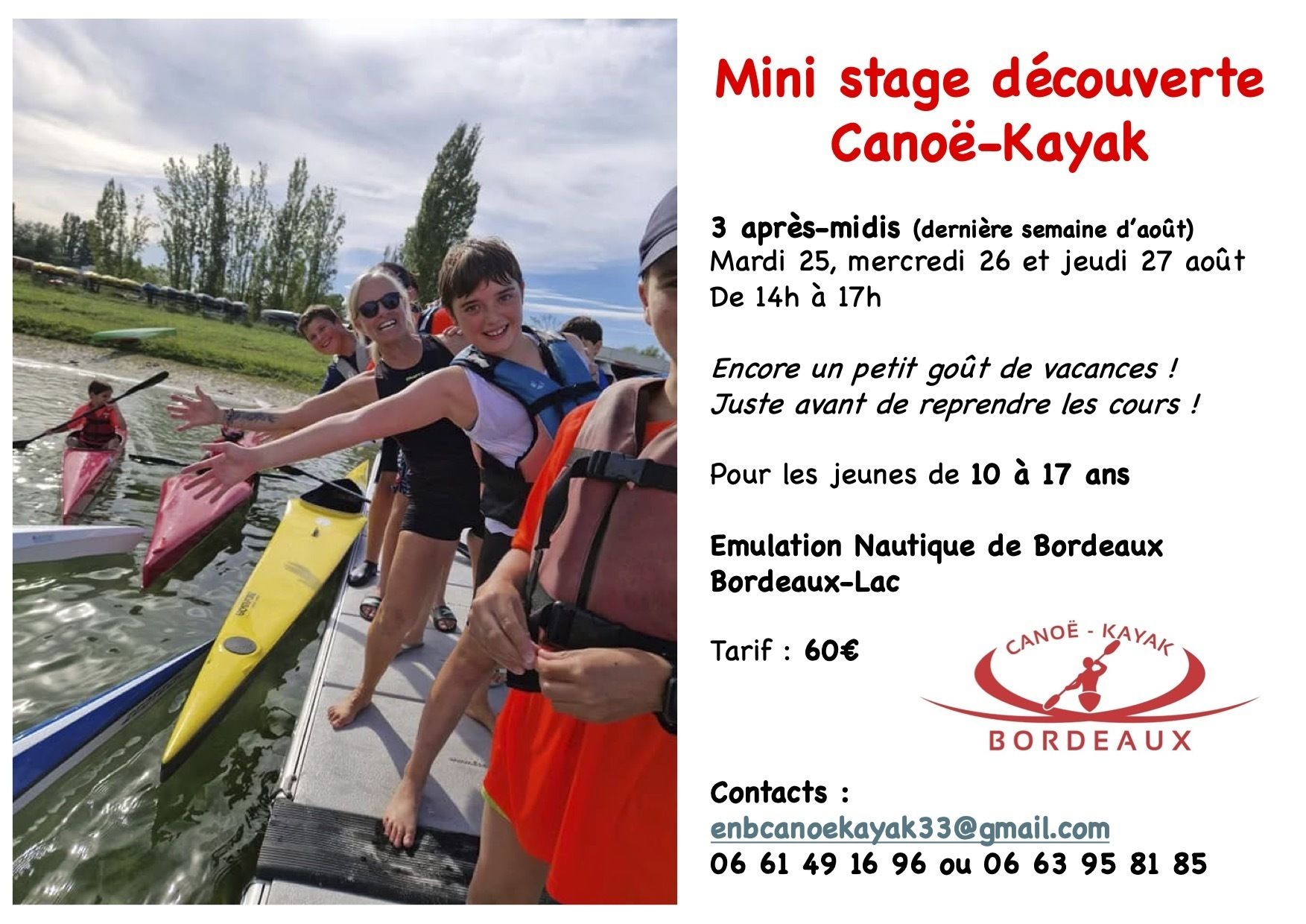 Mini-Stage Découverte Canoë-Kayak à Bordeaux-Lac