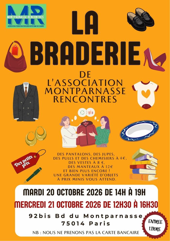 BRADERIE DE L'ASSOCIATION MONTPARNASSE RENCONTRES - 20 ET 21 OCTOBRE 2026