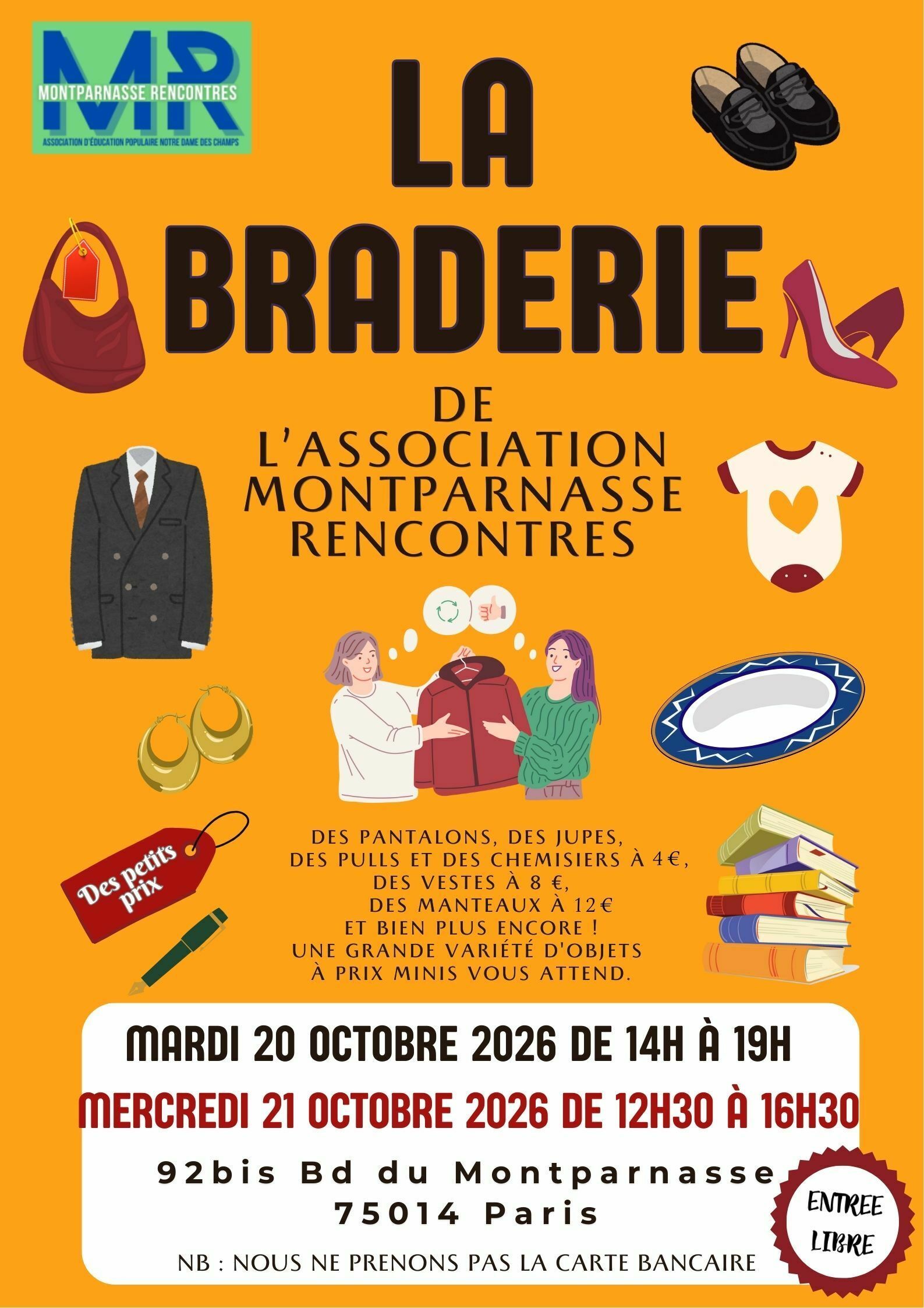 BRADERIE DE L'ASSOCIATION MONTPARNASSE RENCONTRES - 20 ET 21 OCTOBRE 2026