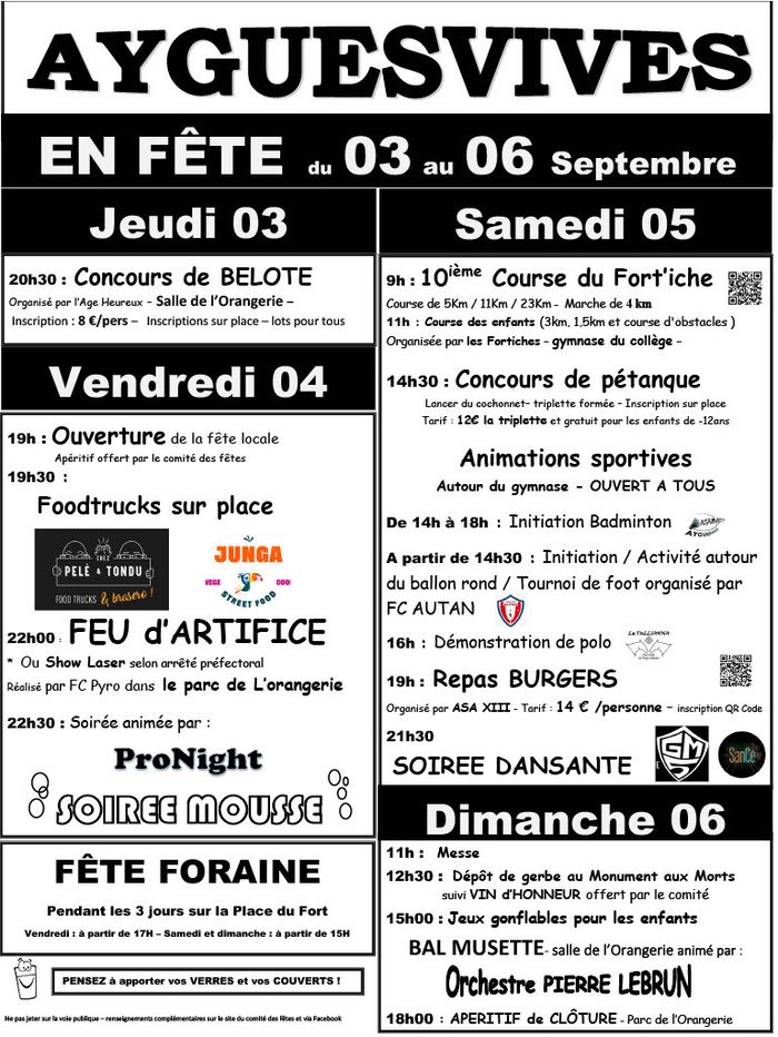 Fête locale Ayguesvives du 3 au 6 septembre 2026
