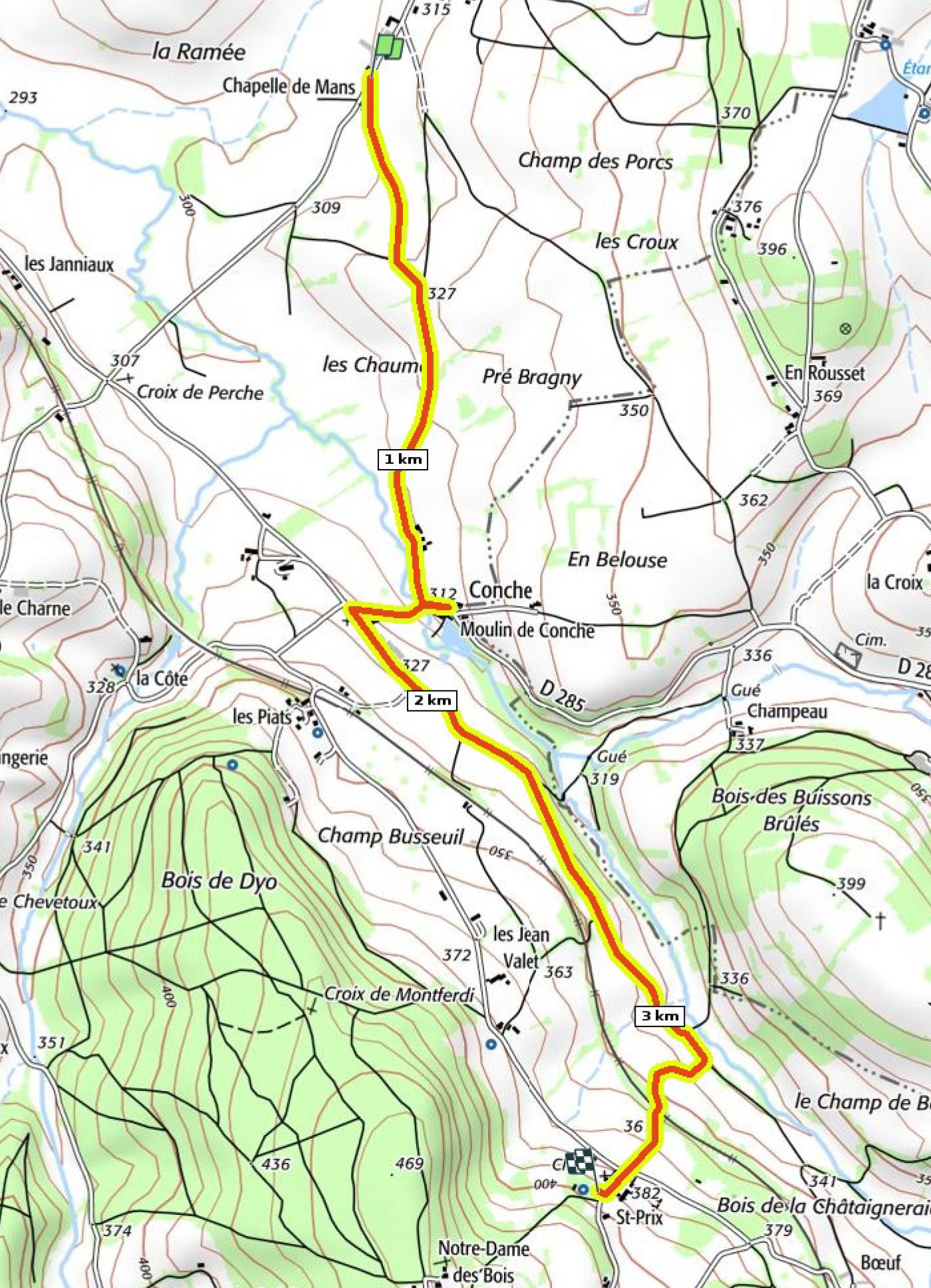 Parcourez la liaison pédestre entre les chapelles de Mans et de Saint Prix