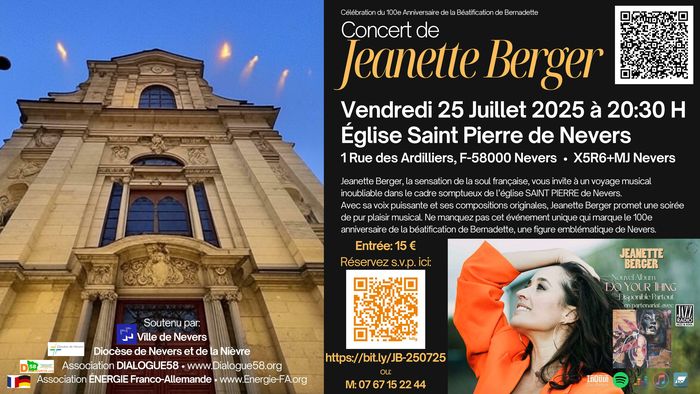 Concert de Jeanette BERGER à Nevers le 25.07.25 à 20:30H • Église Saint Pierre de Nevers