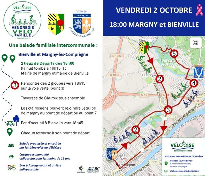 BALADE à VELO INTERCOMMUNALE : de BIENVILLE à MARGNY en passant par CLAIROIX - Vendredi 2 octobre (rose) 18:00 - 20:00