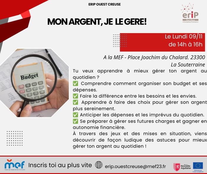 L'ERIP Ouest Creuse organise un atelier sur comment gérer un budget dans un contexte professionnel