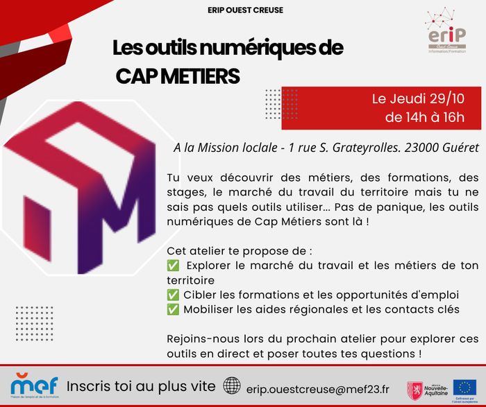 L'ERIP Ouest Creuse organise un atelier sur les outils de CAP Métiers.