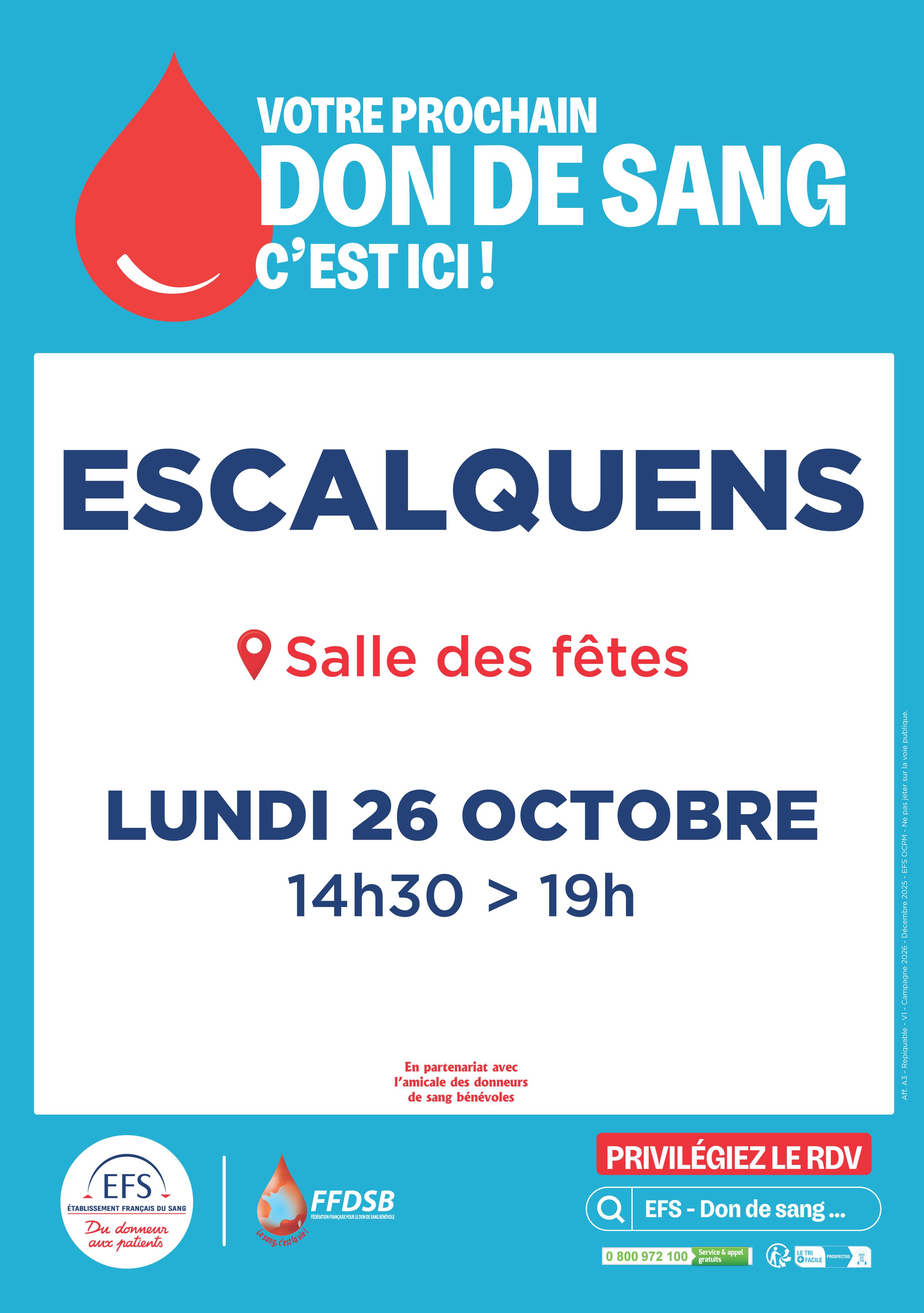 Don du sang - 26 octobre 2026