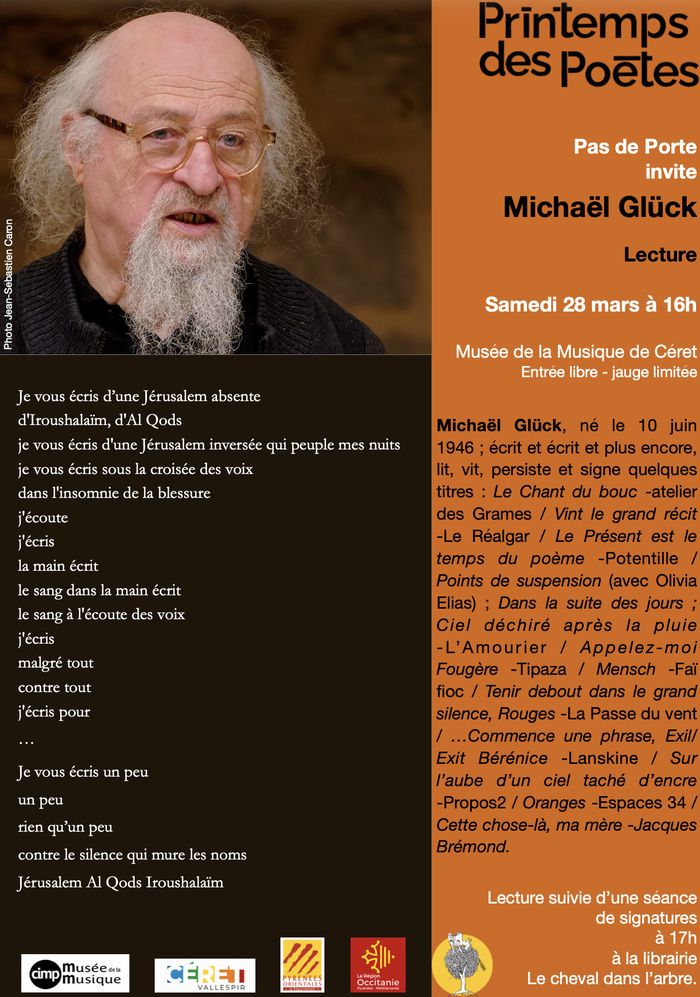 Printemps des Poètes - Lecture Michaël Glück