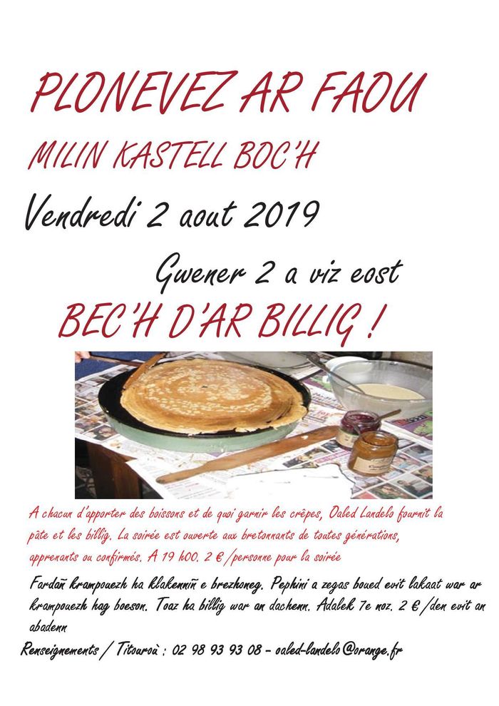 Bec'h d'ar billig (repas crêpes en breton) à Plonevez du Faou (Moulin de Kastell Boc'h)