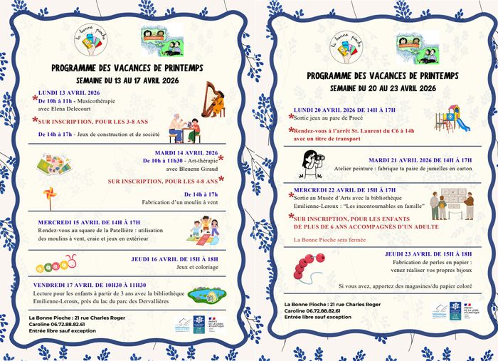 Programme activités vacances avril