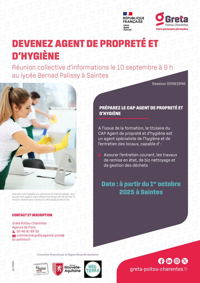 Réunion collective d’informations pour présenter la formation CAP Agent de propreté et d'Hygiène