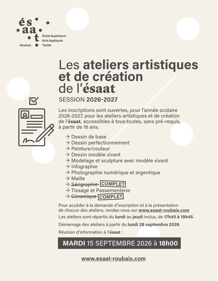 Informations sur les Ateliers Artistiques de l'ESAAT