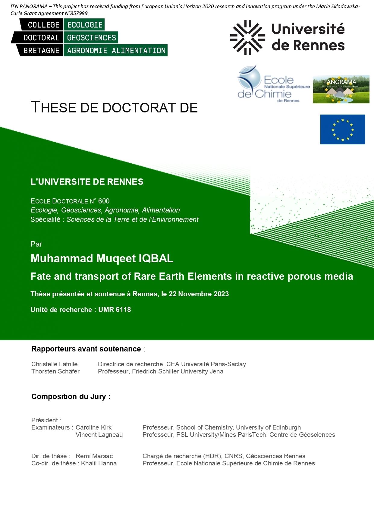 Soutenance de thèse de Muhammad Muqeet Iqbal (Université de Rennes, Géosiences Rennes, OSUR)