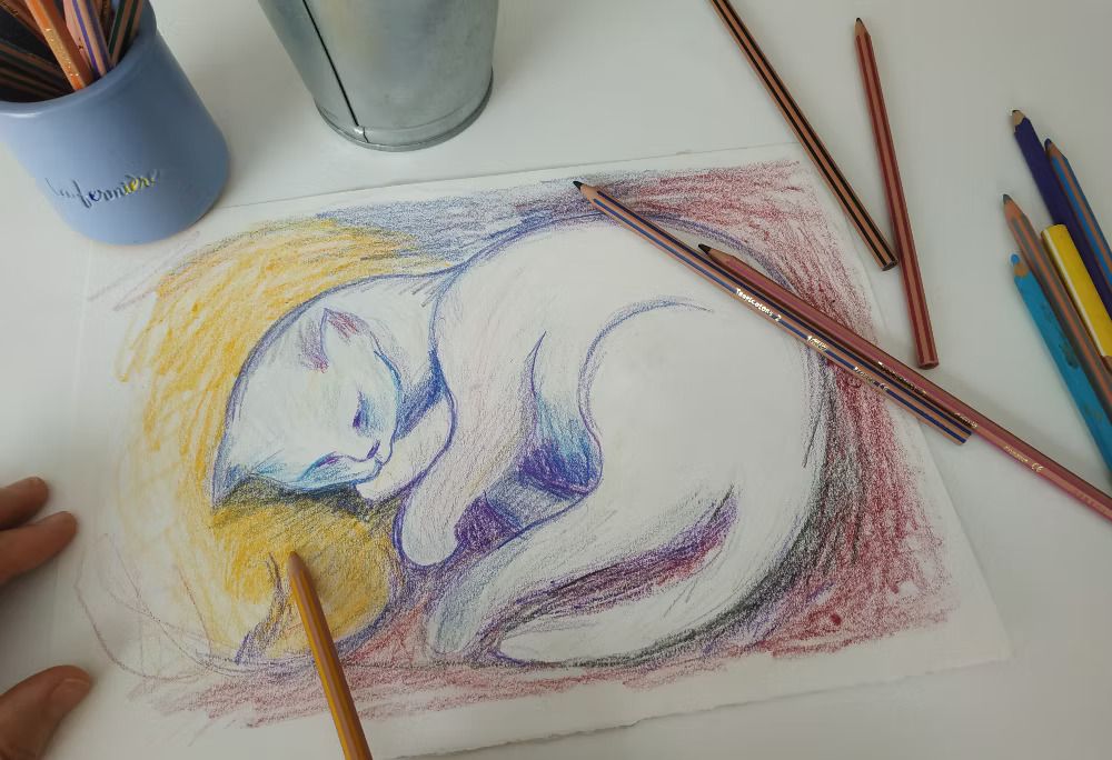 Stage de dessin, crayons de couleur, crayons aquarellables