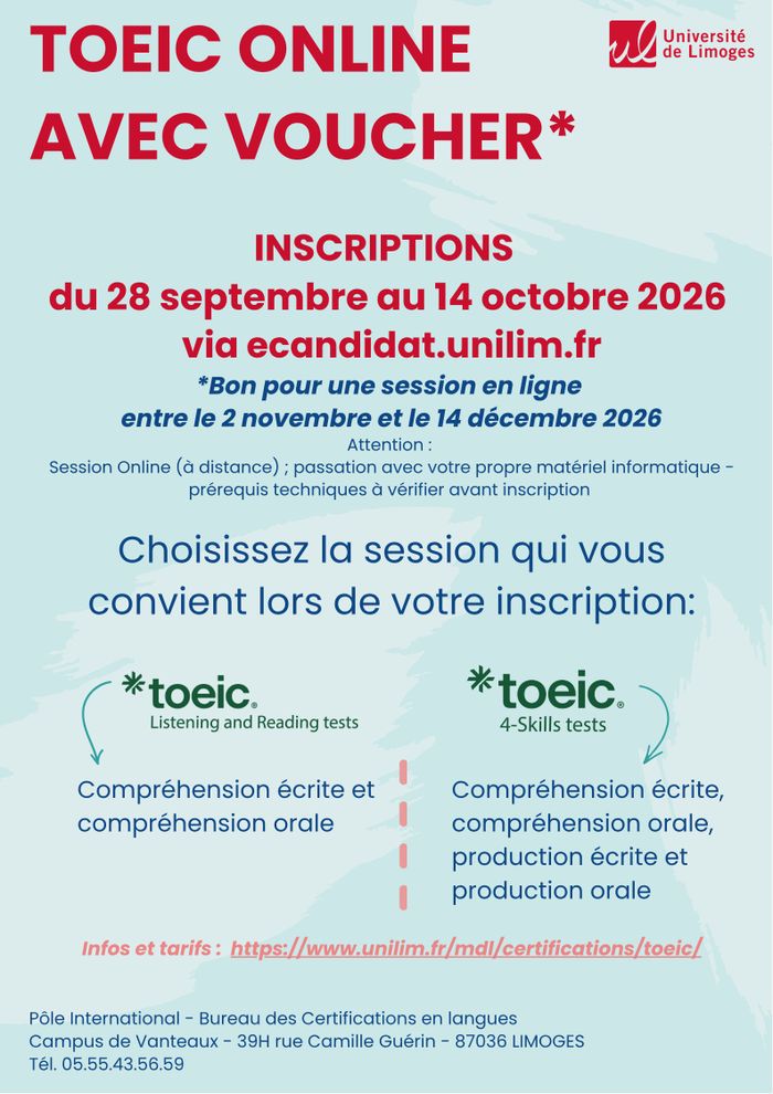 INSCRIPTIONS AU TOEIC ONLINE AVEC VOUCHER