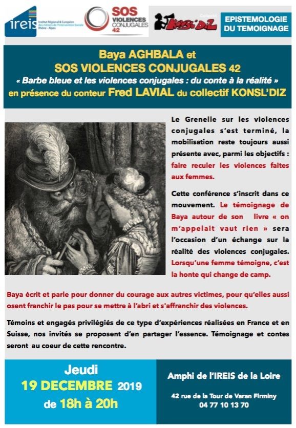 (conférence) « Barbe bleue et les violences conjugales : du conte à la réalité » en présence du conteur Fred LAVIAL du collectif KONSL’DIZ