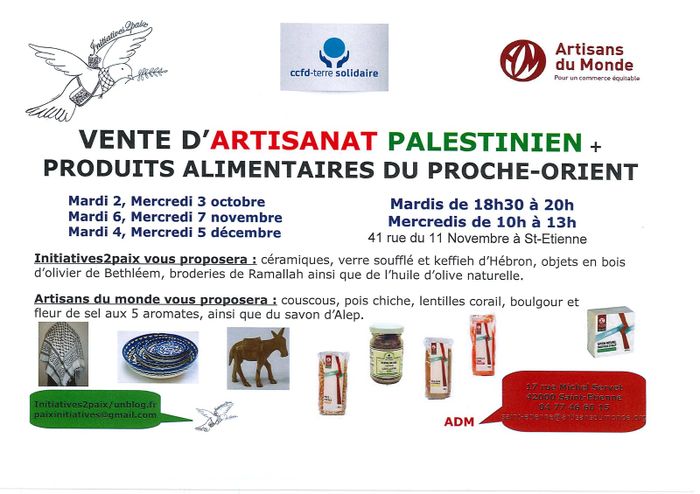 (évènement solidaire) VENTE D'ARTISANAT PALESTINIEN et produits alimentaires du Proche-Orient