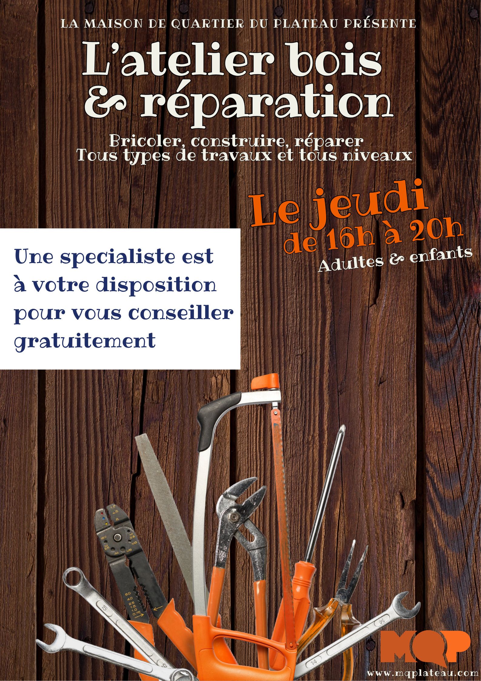 Atelier réparation, bois et bricolage gratuit