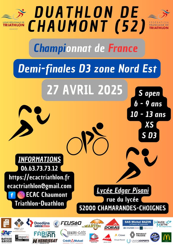 CHAMPIONNAT DE FRANCE DE DUATHLON 
Demi finale D3 zone NORD EST 2025