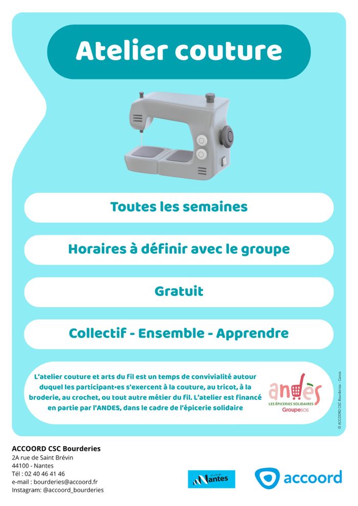 Atelier couture et arts du fil : rencontre création de l'atelier
