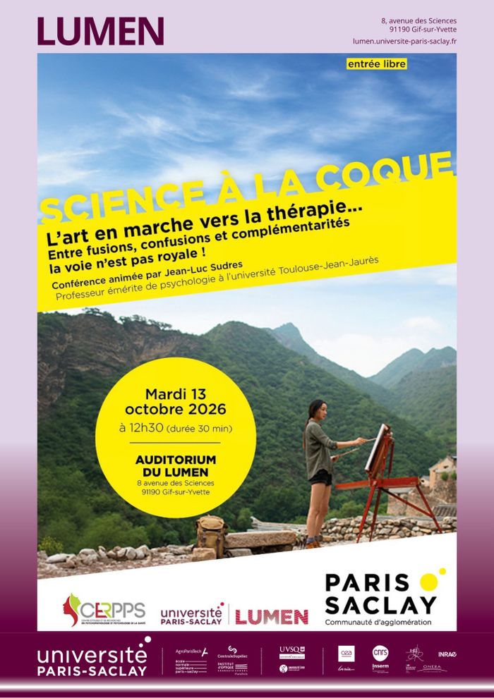 Science à la coque est une série de mini-conférences en partenariat avec la Communauté d'agglomération Paris-Saclay. Conférence sur l'art-thérapie, par le Pr. Jean-Luc Sudres.