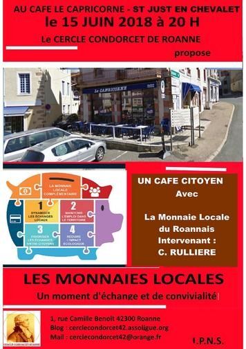 (café citoyen) organisé par le Cercle Condorcet de Roanne et animé par La Monnaie Locale du Roannais