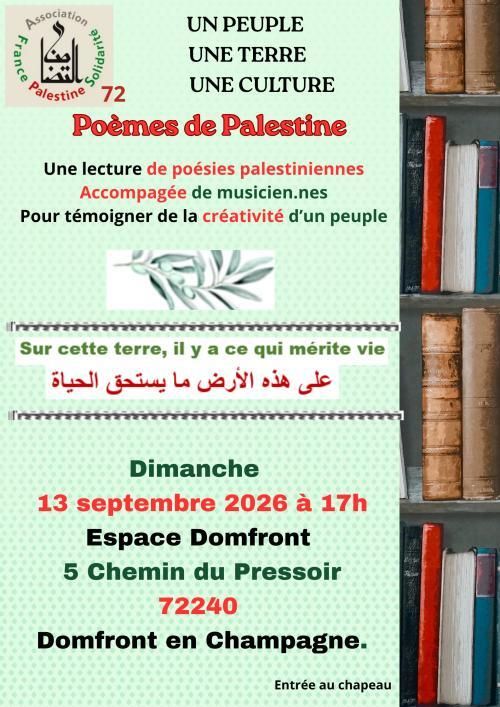 POÈMES DE PALESTINE – Lecture – Accompagnement musical