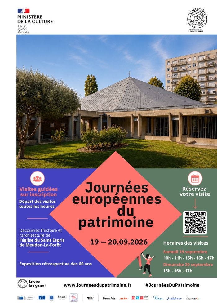 A l'occasion des Journées Européennes du Patrimoine, portez un nouveau regard sur l'histoire et l'architecture atypique de l'église du Saint-Esprit de Meudon-la-Forêt grâce à nos visites commentées