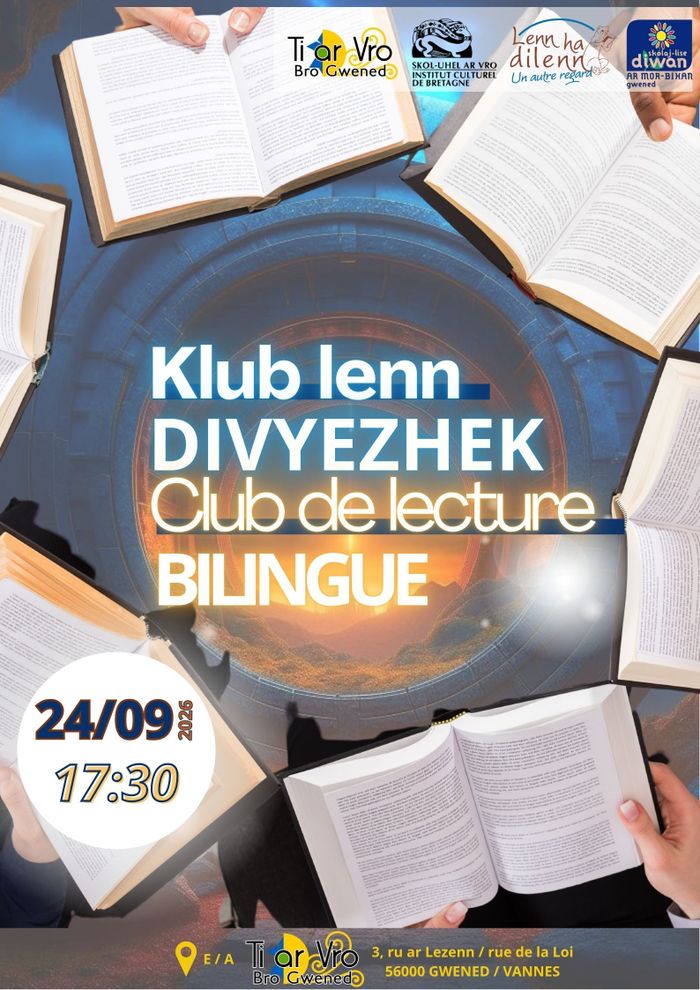 Club lecture bilingue breton/français imaginé par la librairie Lenn Ha Dilenn - un autre regard, la Médiathèque de l'ICB, Emglev Bro Gwened et la Bibliothèque du Collège-Lycée Diwan Gwened.