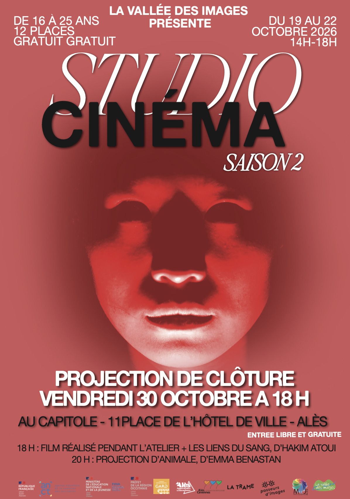 Projection de clôture de l'atelier Le Studio Cinéma, organisée par La Vallée des Images, le 30 octobre à 18 heures.