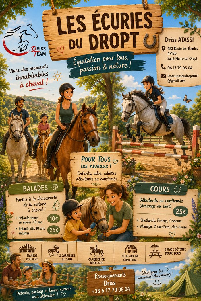 Balade et cours d'équitation durant l'été
