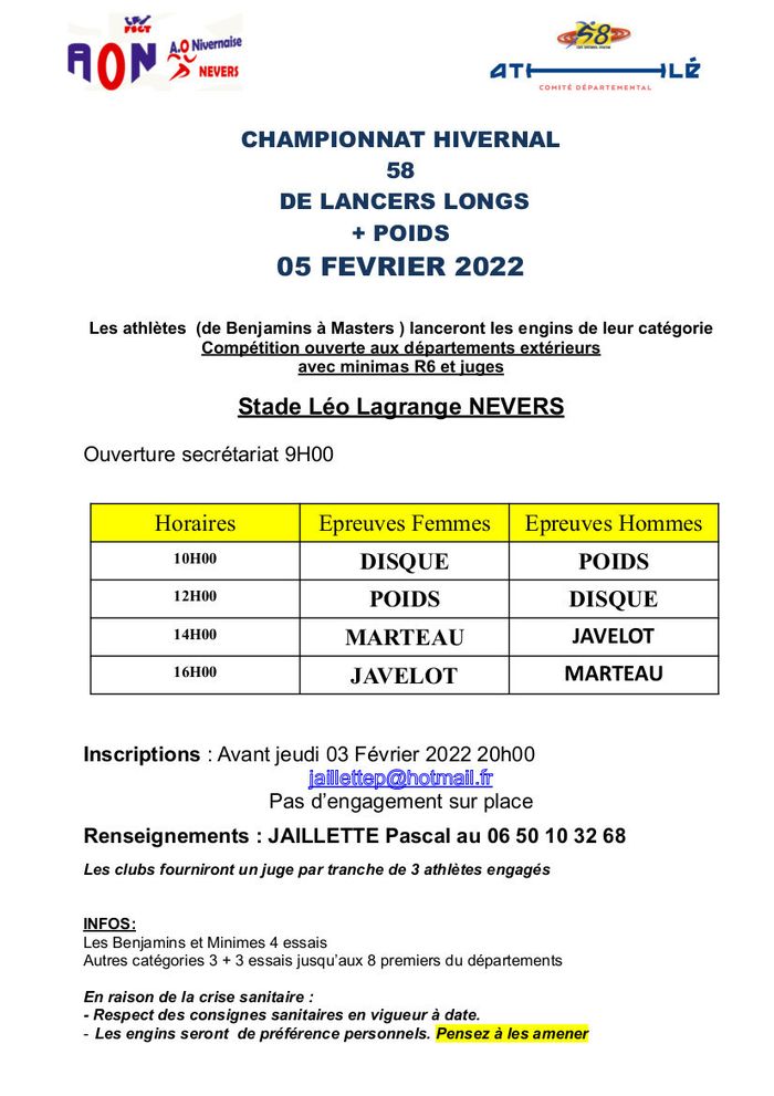 Championnat Hivernal 58 de lancers longs et poids