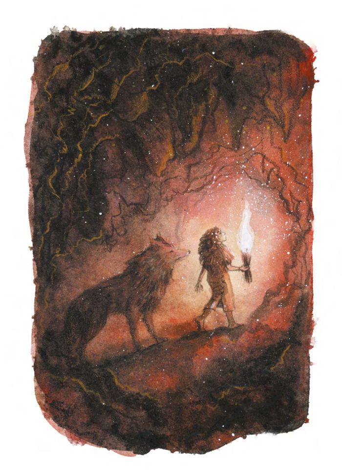 Exposition de dessins encadrés d'Anne Defréville pour le roman Le Loup de Nocaïna