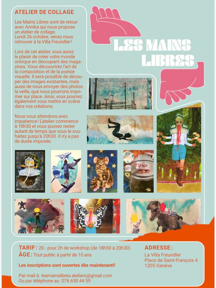 Atelier de collages lundi 26 octobre de 18h30 à 20h30 à la Villa Freundler à Plainpalais. Pour adultes et ados. Tarif avec matériel fourni Frs 20.-