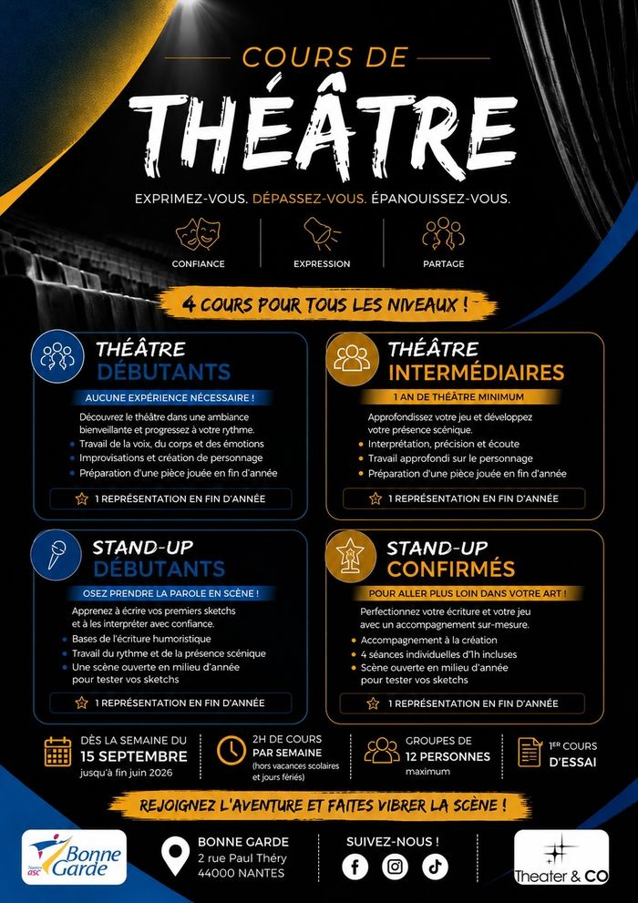 Cours de Théâtre à Nantes – Saison 2026-2027