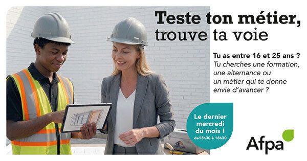 Venez tester différents métiers et découvrir votre voie ! L’AFPA vous invite à une après-midi immersive pour explorer des métiers, échanger avec des professionnels et construire votre projet d’avenir.