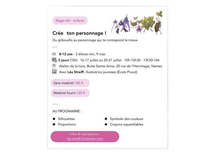 Crée ton personnage ! - Stage de dessin été enfants - Atelier de la Loire