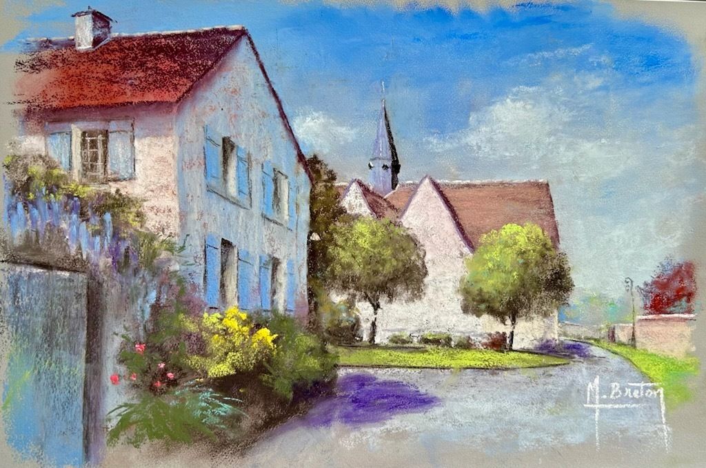 Démonstration par le pastelliste Michel Breton de peinture au pastel, dans l’église médiévale d'Hermeray