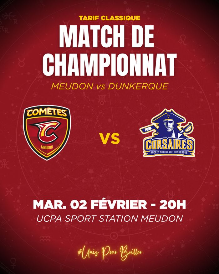 Mardi 2 février à 20h, les Comètes jouent contre Dunkerque. On compte sur vous pour venir soutenir les Meudonnais à l'UCPA ! 🔥