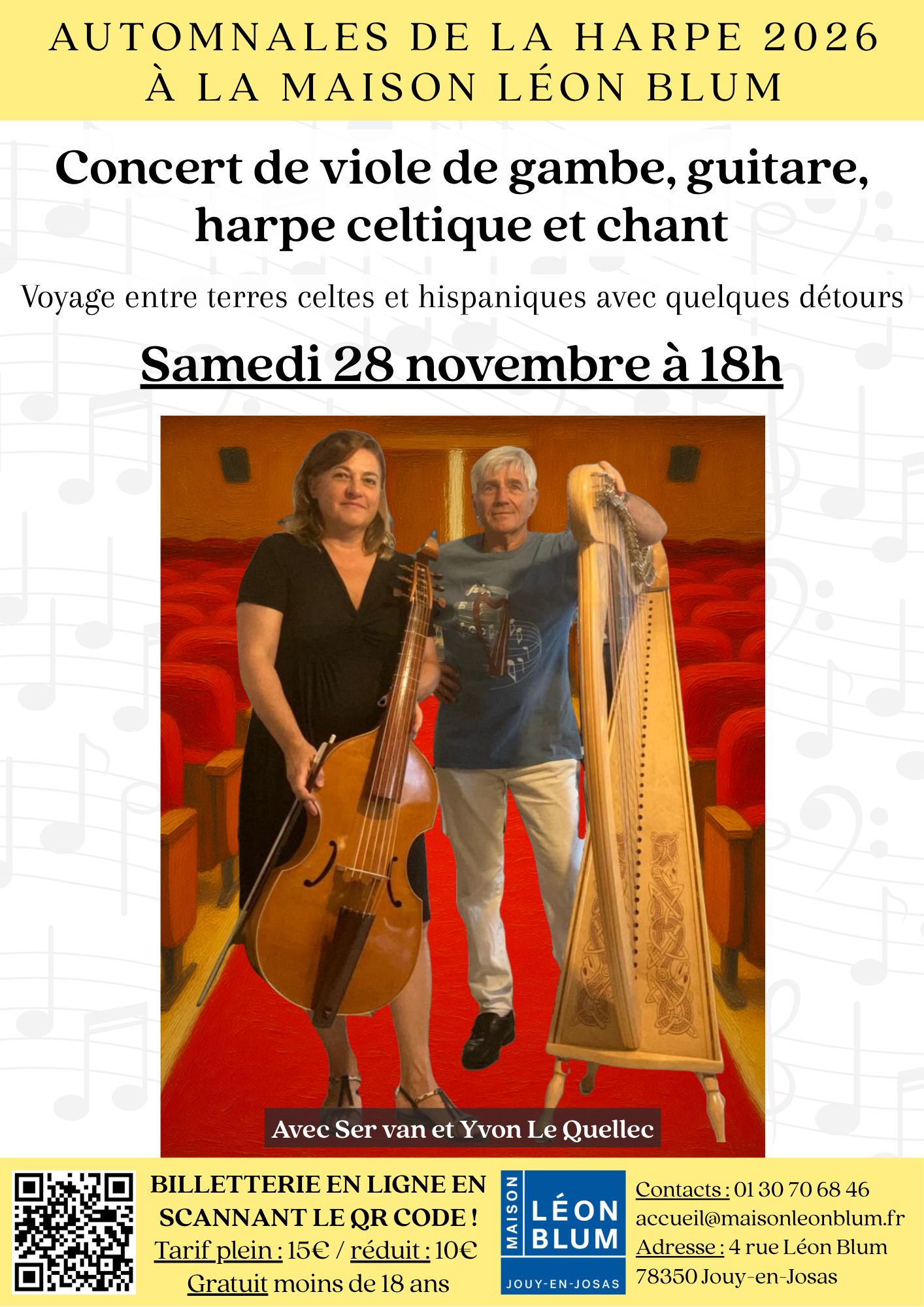 Concert de viole de gambe, guitare, harpe celtique et chant