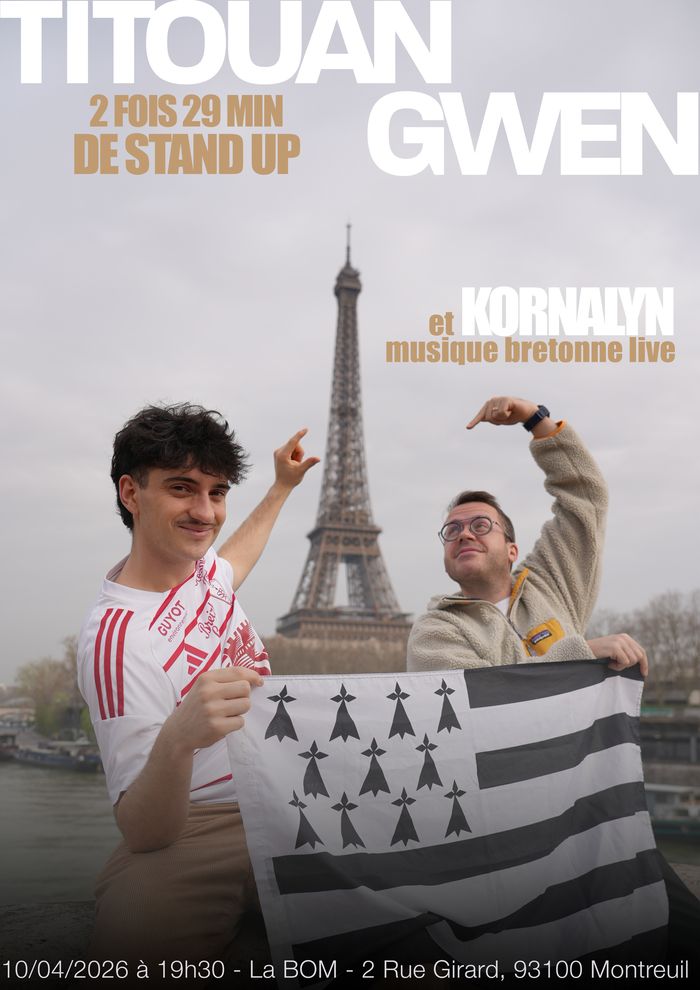 Deux humoristes bretons. Deux univers. 29 minutes chacun. Entre chaque passage, la musique bretonne s’invite en live.